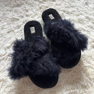 UGG Black Fuzzy Slide Sandals